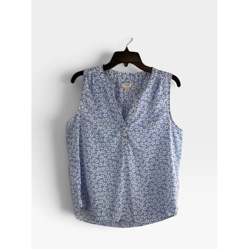 J Crew Womens Shirt Adult Size Small Blue Floral Sleeveless Button Placket